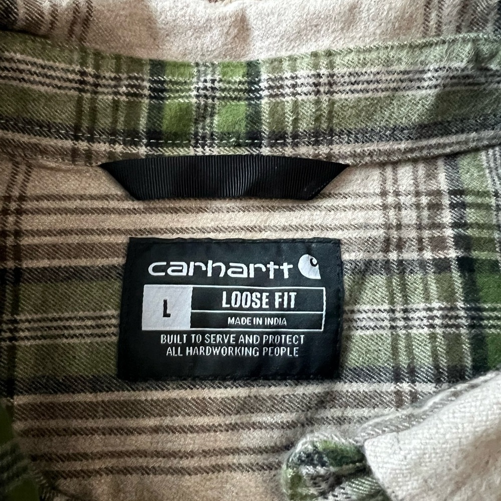 Carhartt Loose Fit Heavyweight Flannel Shirt Men’s L Plaid Khaki Green Workwear - Picture 3 of 7